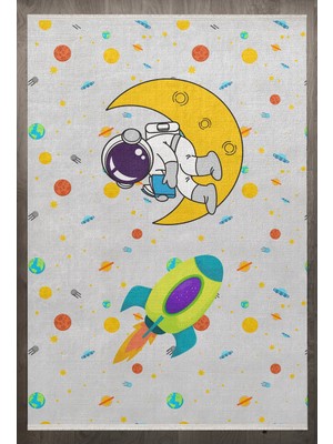 Bespoky 80x150 cm Gri Child Modern Yıkanabilir Halı | Mutfak Balkon Yatak Odası Halısı | Leke Tutmayan Kaymaz | F_CHİLD-1027