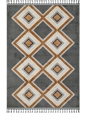 Pratyush Gri Geometrik Etnik Modern Desenli Bambu Makinada Yıkanabilir Hav Toz Vermez Leke Tutmayan Kaymaz Taban Dijital Makine Baskı Salon Yolluk Mutfak Halı