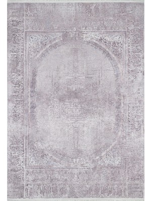 Hali.Net 120x180 cm Krem Leylak Gri Geleneksel Vintage Medalyonlu Halı | Salon Yatak Odası Halısı | Hav Vermez Hipoalerjenik | HALN-HLN1927