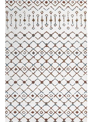 Bespoky 80x150 cm Beyaz Krem Geometrik Bohem Elmas Yıkanabilir Halı | Yatak Odası Mutfak Halısı | Leke Tutmayan, Kaymaz | KRM_LENDA-002A
