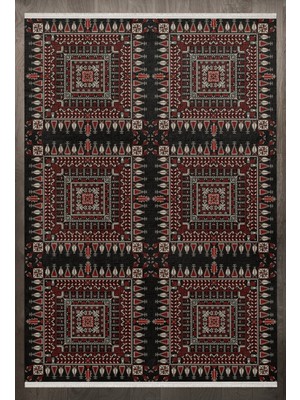  Geometrik Siyah Pamuk Dikdörtgen Modern Desenli Pamuk Makinada Yıkanabilir Hav Toz Vermez Leke Tutmayan Kaymaz Taban Dijital Makine Baskı Salon Yolluk Mutfak Halı