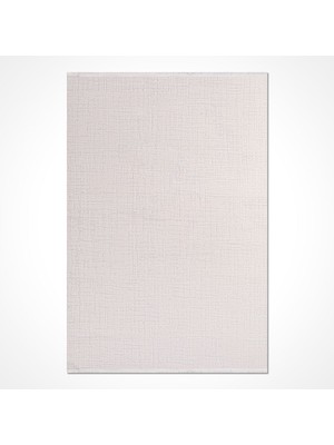 Bespoky 80x150 cm Beyaz Krem Soyut Modern Çizgisel Yıkanabilir Halı | Yatak Odası Mutfak Halısı | Leke Tutmayan, Kaymaz | SAFİR-17309K