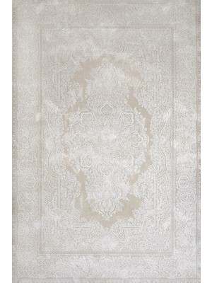 Bespoky 80x150 cm Krem Bej Klasik Medalyonlu Yıkanabilir Halı | Yatak Odası Mutfak Halısı | Leke Tutmayan, Kaymaz | ARTEMİS_VANESSA-6150D