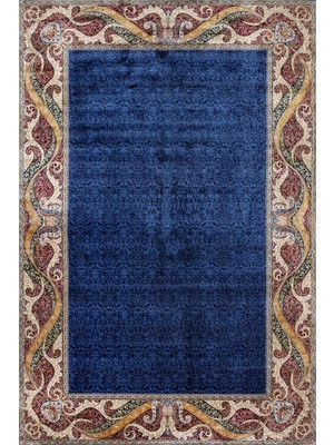 Bespoky 80x150 cm Lacivert Görünümlü Yıkanabilir İpek Halı | Mutfak Balkon Yatak Odası Halısı | Leke Tutmayan Kaymaz | ARTEMİS_SİLK-5155B