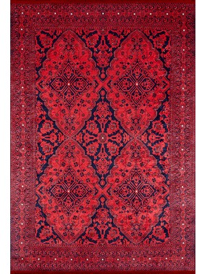 Bespoky 80x150 cm Kırmızı Modern Etnik Yıkanabilir Halı | Mutfak Balkon Yatak Odası Halısı | Leke Tutmayan Kaymaz | HALN-HLN925