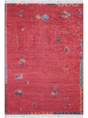 Bespoky 80x150 cm Kırmızı Etnik Bohem Geometrik Yıkanabilir Halı | Yatak Odası Mutfak Halısı | Leke Tutmayan, Kaymaz | HALN-HLN5067