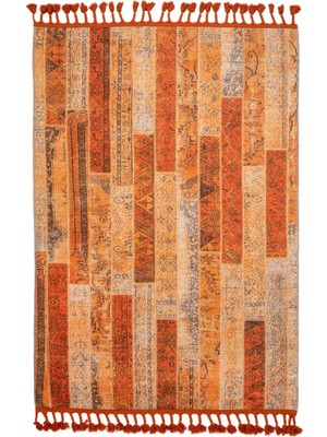 Bespoky 80x150 cm Turuncu Modern Patchwork Yıkanabilir Halı | Mutfak Balkon Yatak Odası Halısı | Hav Vermez Leke Tutmaz Kaymaz | MODERN-2031A