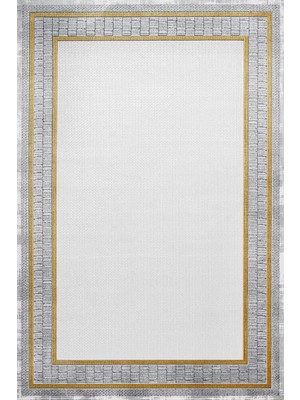 Hali.Net 200x200 cm Sarı Krem Geometrik Modern Bordürlü Yıkanabilir Halı | Salon Yatak Odası Halısı | Leke Tutmaz Hipoalerjenik | CREA_STONE-17165