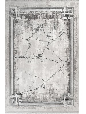 Fatehabad Çerçeveli Gri Akrilik Dikdörtgen Modern Desenli Akrilik Hav Vermeyen Leke Tutmayan Kolay Temizlenen Yumuşak Makine Salon Yolluk Mutfak Halı