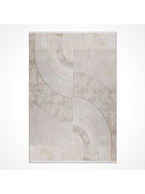  Çerçeveli Krem Akrilik Dikdörtgen Modern Desenli Akrilik Hav Vermeyen Leke Tutmayan Kolay Temizlenen Yumuşak Makine Salon Yolluk Mutfak Halı