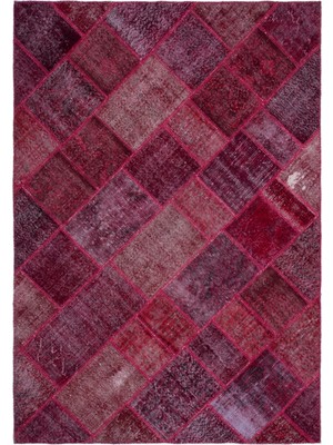 Bespoky Bordo Yama Patchwork Soyut Halı | Salon Yatak Odası Halısı | UNİQUE-22002