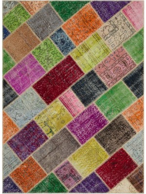 Iskece Bej Patchwork Etnik Modern Desenli Yün Hav Toz Vermez Leke Tutmayan Salon Yolluk Mutfak El Dokuma Halı