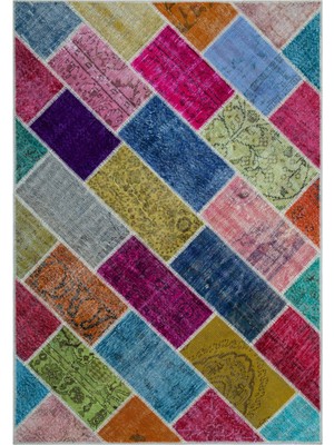 Iskece Bej Patchwork Etnik Modern Desenli Yün Hav Toz Vermez Leke Tutmayan Salon Yolluk Mutfak El Dokuma Halı