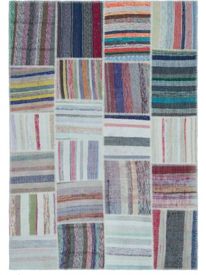 Teselya Bej Çizgili Etnik Modern Desenli Yün Hav Toz Vermez Leke Tutmayan Salon Yolluk Mutfak El Dokuma Halı