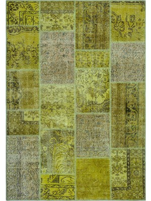 Iskece Yeşil Eskitme Etnik Modern Desenli Yün Hav Toz Vermez Leke Tutmayan Salon Yolluk Mutfak El Dokuma Halı