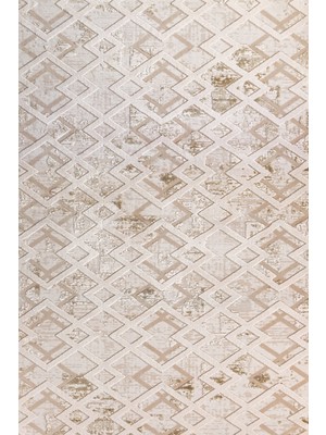 Bespoky 80x150 cm Bej Krm Modern Lüks Yıkanabilir Halı | Mutfak Balkon Yatak Odası Halısı | Leke Tutmayan Kaymaz | KRM_KAFTAN-008A