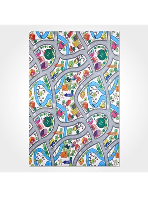 Sidney Çocuk Gri Pamuk Kare Modern Desenli Pamuk Makinada Yıkanabilir Hav Toz Vermez Leke Tutmayan Kaymaz Taban Dijital Makine Baskı Salon Yolluk Mutfak Halı