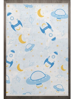Bespoky 80x500 cm Mavi Child Modern Yolluk Yıkanabilir Halı | Mutfak Yolluk Koridor Halısı | Leke Tutmayan Kaymaz | F_CHİLD-1045