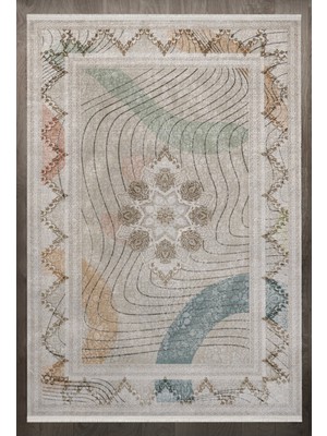 Bespoky 140x200 cm Gri Mediterranean Modern Yıkanabilir Halı | Yatak Odası Çocuk Odası Halısı | Leke Tutmayan Kaymaz | F_MEDİTERRANEAN-111
