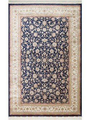 Diablo Çerçeveli Lacivert Viskon Dikdörtgen Modern Desenli Akrilik Hav Vermeyen Leke Tutmayan Kolay Temizlenen Yumuşak Makine Salon Yolluk Mutfak Halı