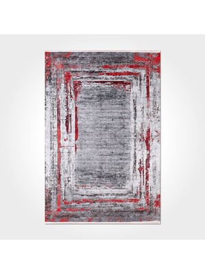 Allison Çerçeveli Gri Pamuk Dikdörtgen Modern Desenli Pamuk Makinada Yıkanabilir Hav Toz Vermez Leke Tutmayan Kaymaz Taban Dijital Makine Baskı Salon Yolluk Mutfak Halı