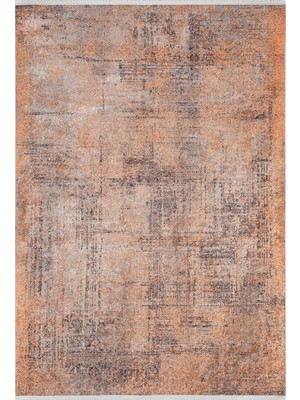 Kasan Turuncu Modern Etnik Desenli Makinada Yıkanabilir Hav Toz Vermez Leke Tutmayan Kaymaz Taban Dijital Makine Baskı Salon Yolluk Mutfak Halı