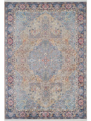 Tirucchirappalli Mavi Göbekli Etnik Modern Desenli Makinada Yıkanabilir Hav Toz Vermez Leke Tutmayan Kaymaz Taban Dijital Makine Baskı Salon Yolluk Mutfak Halı