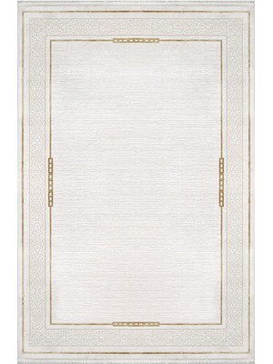 Palanpur Çerçeveli Beyaz Akrilik Dikdörtgen Modern Desenli Akrilik Hav Vermeyen Leke Tutmayan Kolay Temizlenen Yumuşak Makine Salon Yolluk Mutfak Halı