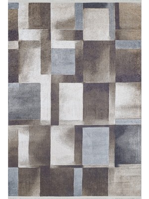 Bespoky 80x150 cm Kahverengi Geometrik Modern Blok Yıkanabilir Halı | Yatak Odası Mutfak Halısı | Leke Tutmayan, Kaymaz | HALN-HLN1580