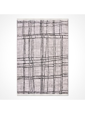 Bespoky 80x150 cm Gri Açık Gri Geometrik Modern Kafes Yıkanabilir Halı | Yatak Odası Mutfak Halısı | Leke Tutmayan, Kaymaz | MONTANA-1683AK