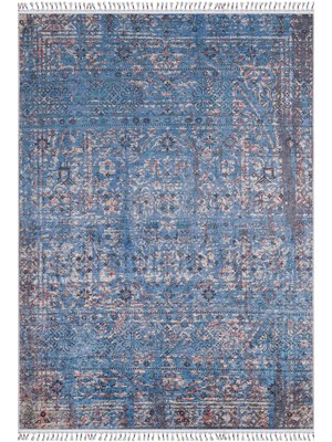 Bespoky 80x150 cm Mavi Modern Etnik Yıkanabilir Halı | Mutfak Balkon Yatak Odası Halısı | Leke Tutmayan Kaymaz | HALN-HLN5071
