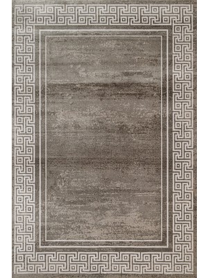 Bespoky 120x180 cm Kahverengi Geometrik ve Soyut Modern Klasik Yunan anahtarı Yıkanabilir Halı | Yatak Odası Çocuk Odası Halısı | Leke Tutmayan, Kaymaz | KRM_TREND-2809