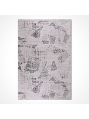 Bespoky 80x150 cm Gri Açık Gri Geometrik Soyut Modern Üçgenler Yıkanabilir Halı | Yatak Odası Mutfak Halısı | Leke Tutmayan, Kaymaz | ETNA-EL02K
