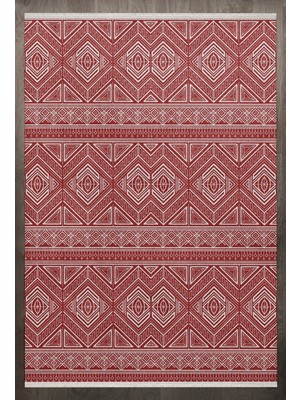 Bespoky 80x150 cm Kırmızı Scandinavian İskandinav Modern Yıkanabilir Halı | Mutfak Balkon Yatak Odası Halısı | Leke Tutmayan Kaymaz | F_SCANDİNAVİAN-8020