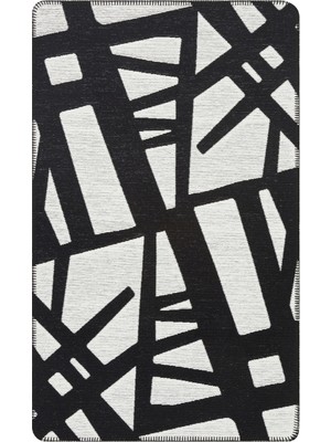 Bespoky 150x230 cm Beyaz White Modern Yıkanabilir Halı | Salon Yatak Odası Mutfak Halısı | Leke Tutmayan Kaymaz | WHİTE-BLACK