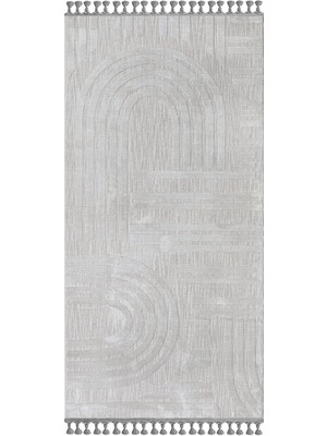 Melvino Geometrik Gri Polyester Dikdörtgen Modern Desenli Akrilik Hav Vermeyen Leke Tutmayan Kolay Temizlenen Yumuşak Makine Salon Yolluk Mutfak Halı