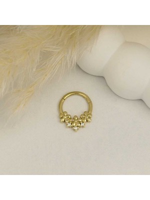 Taşlı Üç Çiçek Motifli Helix Piercing