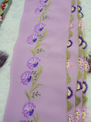 El Emeği Nakış Işlemeli Iğne Oyalı Namaz Örtüsü Çeyizlik Mevlit Başörtüsü Krep Kumaş 145X75 cm