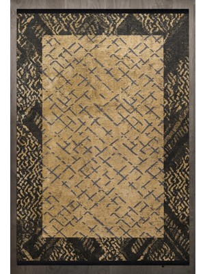 Bespoky 80x150 cm Siyah Mediterranean Modern Yıkanabilir Halı | Mutfak Balkon Yatak Odası Halısı | Leke Tutmayan Kaymaz | F_MEDİTERRANEAN-109