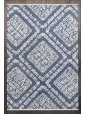 Bespoky 80x150 cm Mavi Scandinavian İskandinav Modern Etnik Yıkanabilir Halı | Mutfak Balkon Yatak Odası Halısı | Leke Tutmayan Kaymaz | F_SCANDİNAVİAN-8030