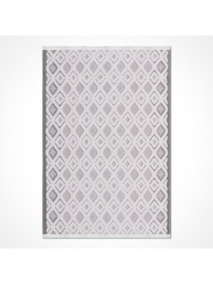 Gri Geometrik Etnik Modern Desenli Hav Vermeyen Leke Tutmayan Kolay Temizlenen Yumuşak Makine Salon Yolluk Mutfak Halı