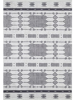 Bespoky 80x150 cm Gri Açık Gri Etnik Bohem Geometrik Yıkanabilir Halı | Yatak Odası Mutfak Halısı | Leke Tutmayan, Kaymaz | HALN-HLN1706