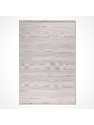 Bespoky 100x150 cm Krem Çizgili Modern Geometrik Yıkanabilir Halı | Yatak Odası Mutfak Halısı | Leke Tutmayan, Kaymaz | IZGİ-IM03K