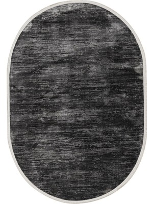 Bespoky Antrasit Gri Oval Melanj Efektli Soyut Modern Salon Halısı Makine Dokuma