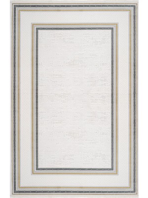 Jesmin Çerçeveli Gri Akrilik Dikdörtgen Modern Desenli Akrilik Hav Vermeyen Leke Tutmayan Kolay Temizlenen Yumuşak Makine Salon Yolluk Mutfak Halı