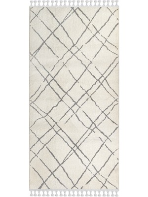 Neve Çizgili Krem Polyester Kare Modern Desenli Akrilik Hav Vermeyen Leke Tutmayan Kolay Temizlenen Yumuşak Makine Salon Yolluk Mutfak Halı