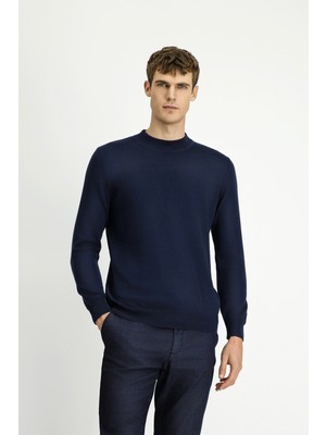 Yarım Balıkçı Yaka Regular Fit Pamuklu Kaşmirli Triko Kazak