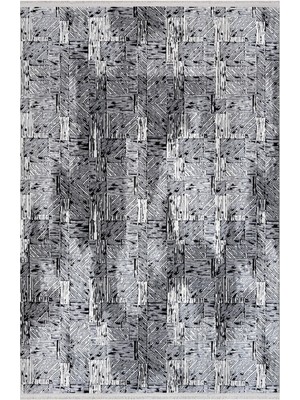 Bespoky 80x150 cm Siyah Silver Modern Etnik Yıkanabilir Halı | Mutfak Balkon Yatak Odası Halısı | Leke Tutmayan Kaymaz | SİLVER-16600K