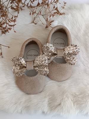 Alice Taşlı Sütlü Kahve Hakiki Deri Bebek Makosen Patik