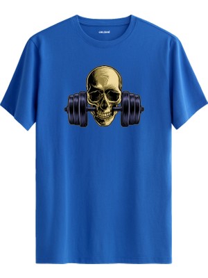 Dumbbell Kurukafa Baskılı Spor ve Sokak Modası %100 Pamuk Tişört